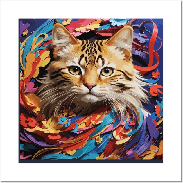 Colorful Cat-titude: A Kaleidoscope of Whiskers Wall Art by veddie 